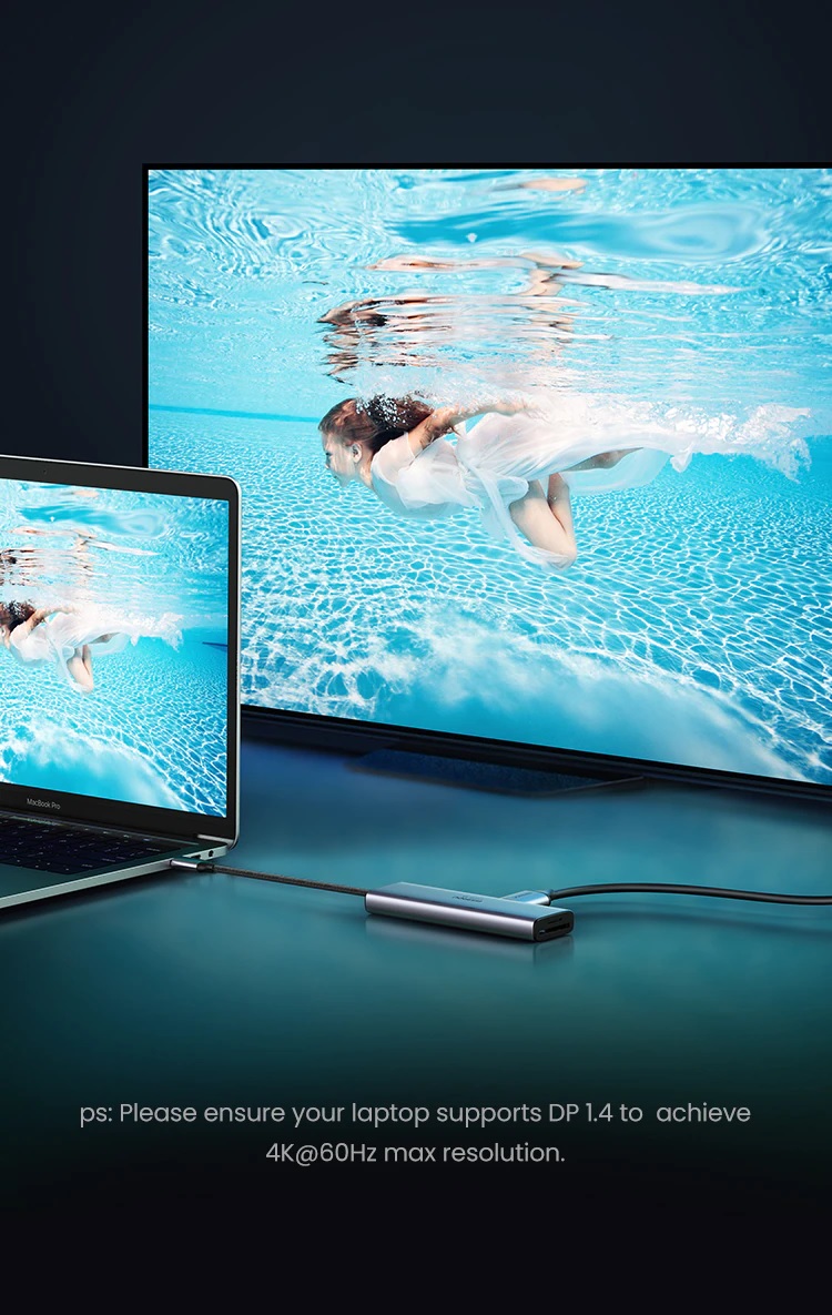 Ugreen 60384 - Bộ chuyển USB typeC sang 2×USB3.0+HDMI (4K60HZ)+SD TF+PD 6 IN 1